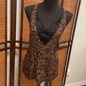 Gimmick Eyelash Lace Metallic Striped Tank Top - Medium